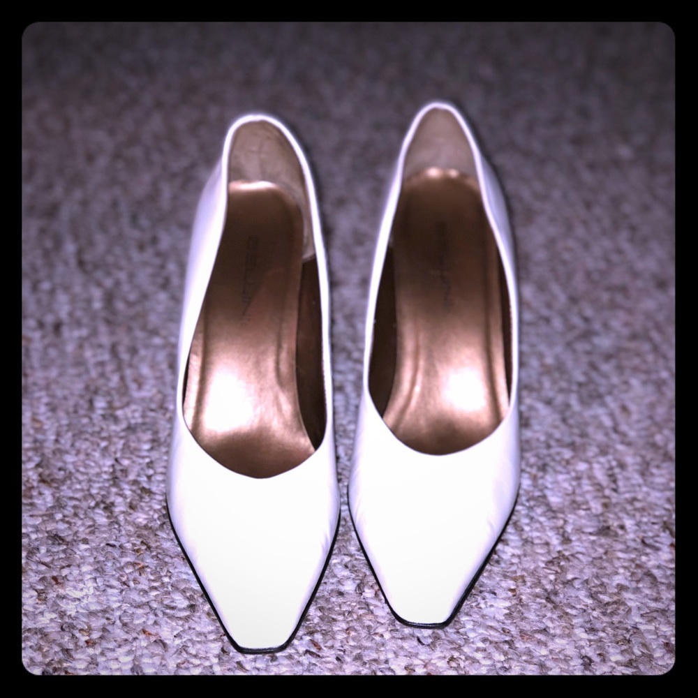 COPY - Size 9M pair of Bellini low sq heels in white.